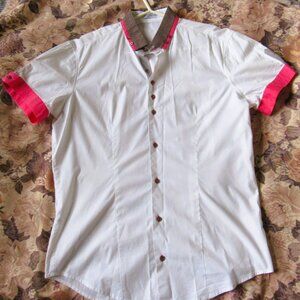 Naracamicie Men Shirt, cotton, White, short sleeves, made in Italy, size M